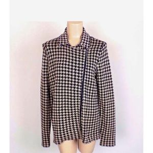Chaps Zip Up Cotton Sweater Jacket Houndstooth NWT